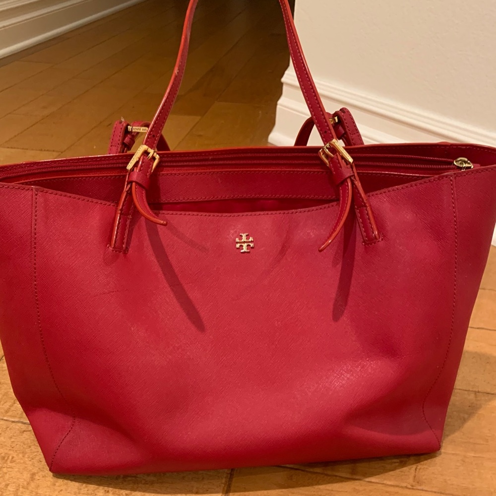 Tory Burch buckle tote purse red